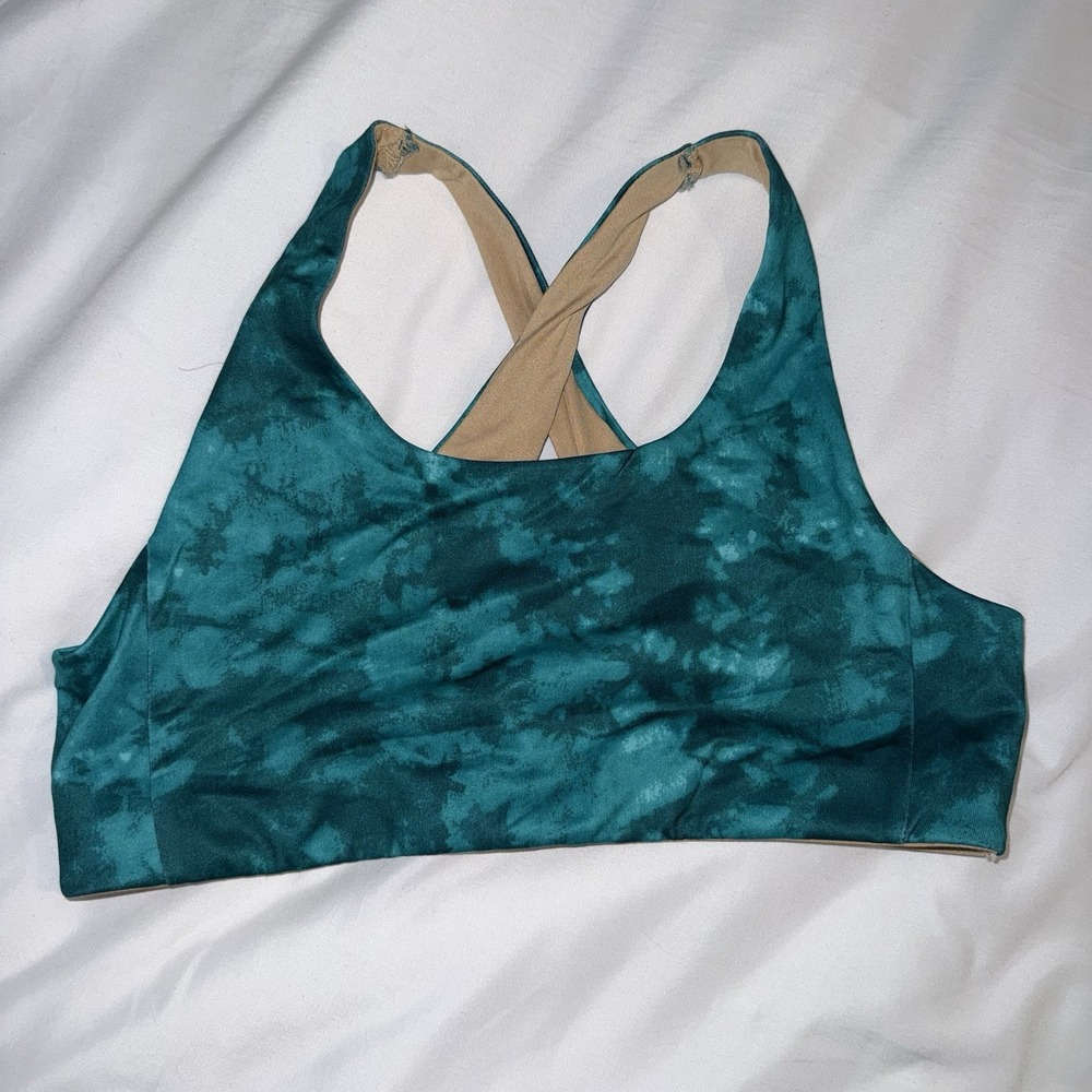 Old Navy Girls XL 14 Go-Dry Sports Bra Teal Tie Dye Racerback Keyhole Active Top